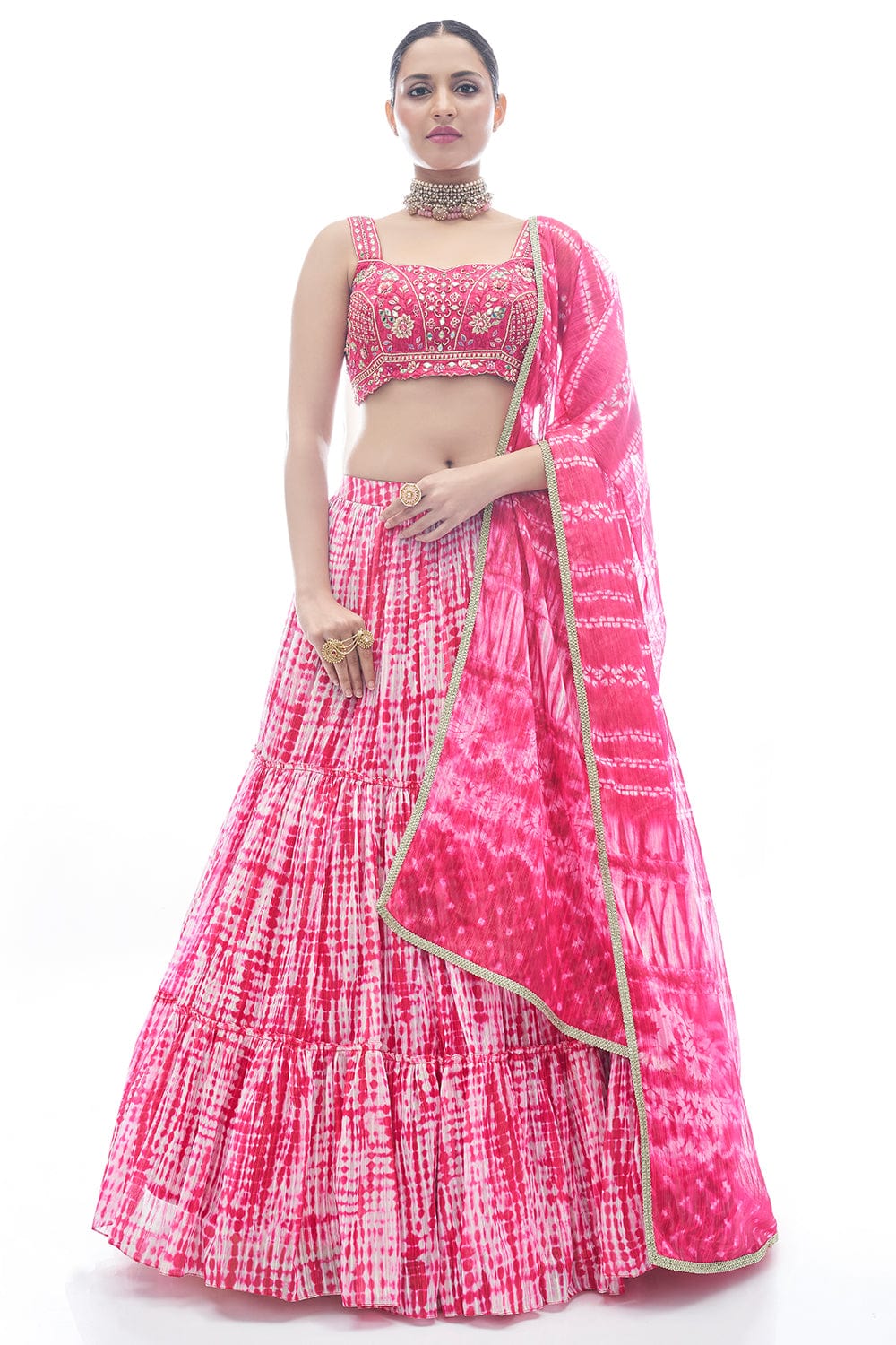 Pink Pakistani Jacquard Lehenga Choli For Indian Festival & Weddings - Thread Embroidery Work, Clothsvilla Main image