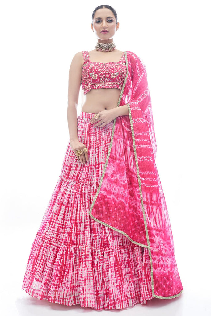 Pink Pakistani Jacquard Lehenga Choli For Indian Festival & Weddings - Thread Embroidery Work, Clothsvilla