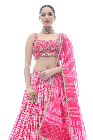Pink Pakistani Jacquard Lehenga Choli For Indian Festival & Weddings - Thread Embroidery Work, Clothsvilla