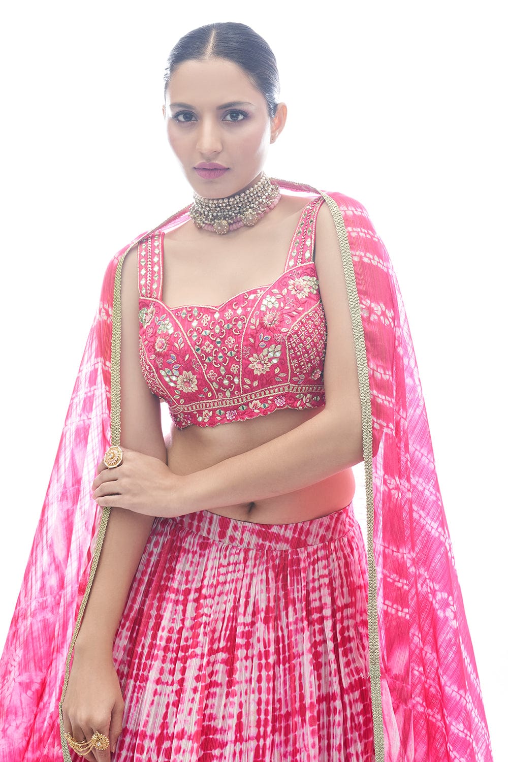 Pink Pakistani Jacquard Lehenga Choli For Indian Festival & Weddings - Thread Embroidery Work, Clothsvilla
