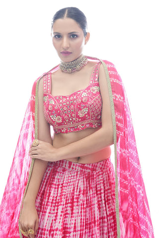 Pink Pakistani Jacquard Lehenga Choli For Indian Festival & Weddings - Thread Embroidery Work, Clothsvilla