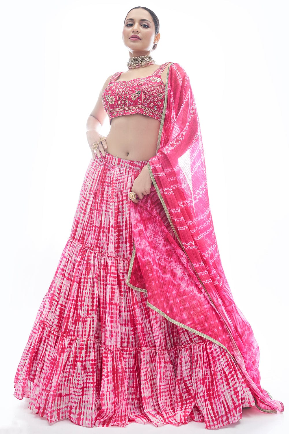 Pink Pakistani Jacquard Lehenga Choli For Indian Festival & Weddings - Thread Embroidery Work, Clothsvilla