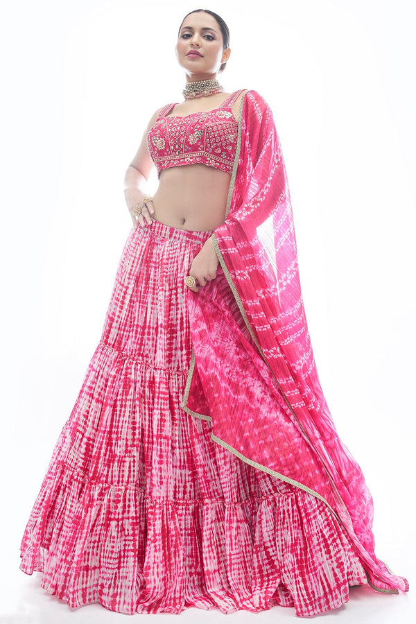Pink Pakistani Jacquard Lehenga Choli For Indian Festival & Weddings - Thread Embroidery Work, Clothsvilla