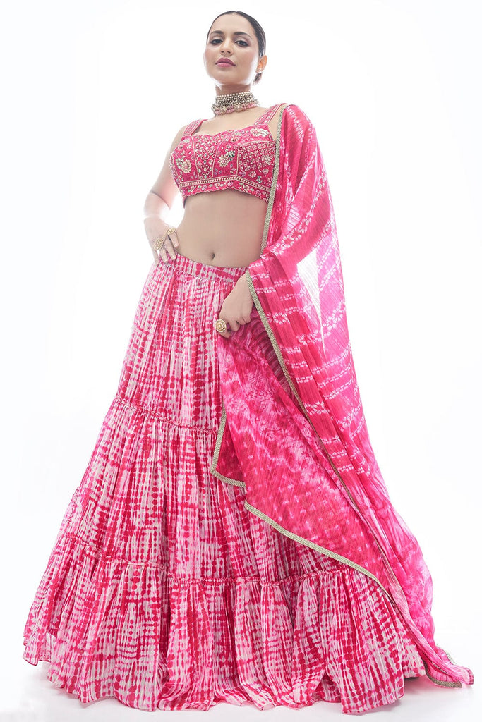 Pink Pakistani Jacquard Lehenga Choli For Indian Festival & Weddings - Thread Embroidery Work, Clothsvilla