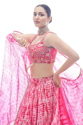 Pink Pakistani Jacquard Lehenga Choli For Indian Festival & Weddings - Thread Embroidery Work, Clothsvilla
