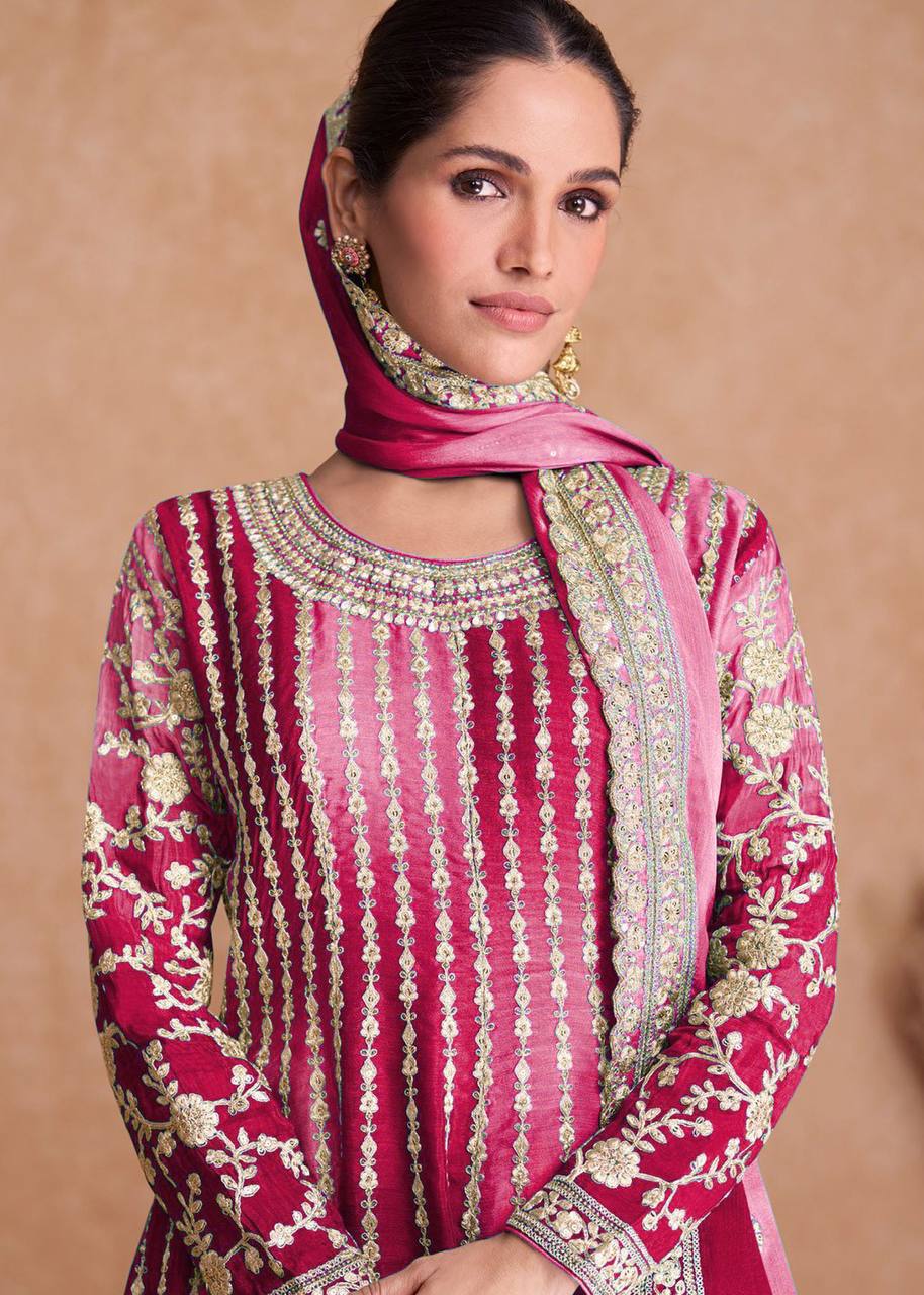 dress with sharara Ethereal Mauve Net Satin Inner & Embroidered Dupatta Unstitched Sequins Embroidered Style Sharara Sets for Women |
