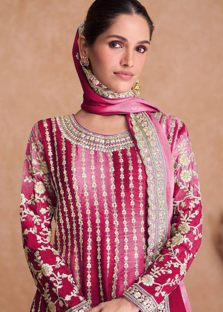 Pink Pakistani Outfit Wear Sharara Dress For Women Wedding Gharara Salwar Kameez With Embroidered Dupatta Bridesmaid's Wear Sharara Suit's