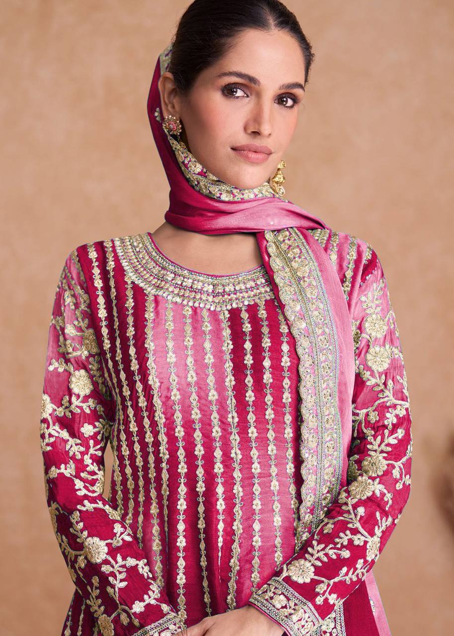 Buy Ishin Women's Cotton Red Embroidered A-Line Layered Kurta Sharara  Dupatta Set Online – ISHIN FASHIONS