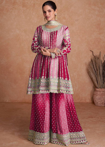 strapless open back dress Pink Pakistani Outfit Wear Sharara Dress