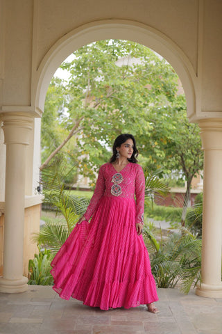 Pink Patchwork Laheriya Print Gown ClothsVilla