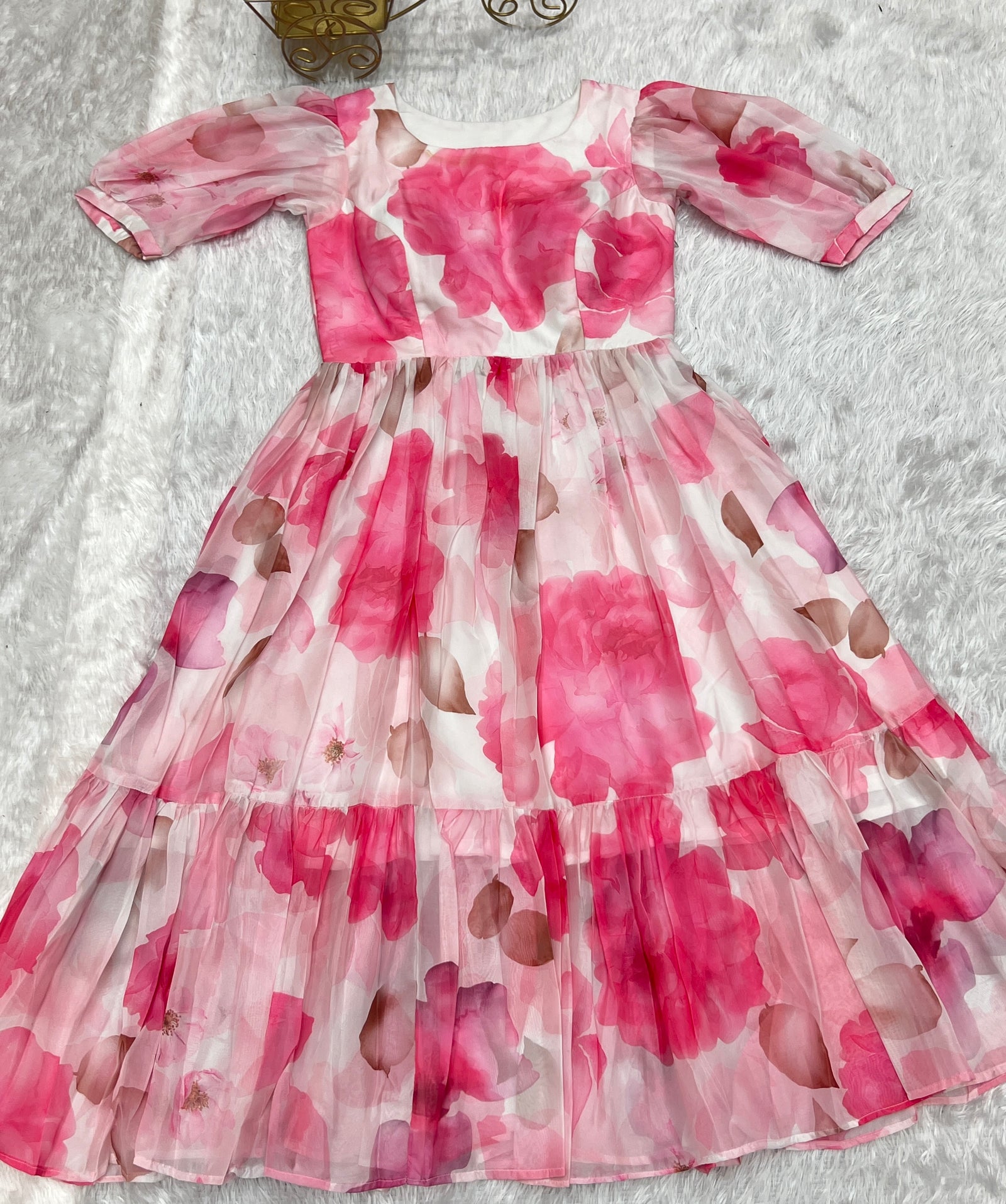 Pink Patented Summer Special Pure Organza Silk Floral One-Piece Dress – Fully Stitched & Ready to Wear
