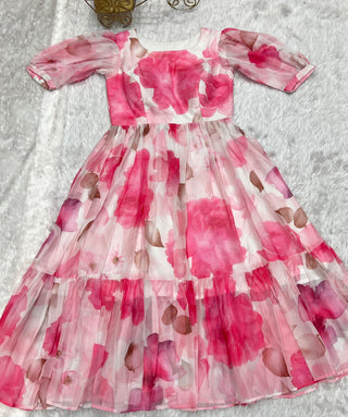 Pink Patented Summer Special Pure Organza Silk Floral One-Piece Dress – Fully Stitched & Ready to Wear
