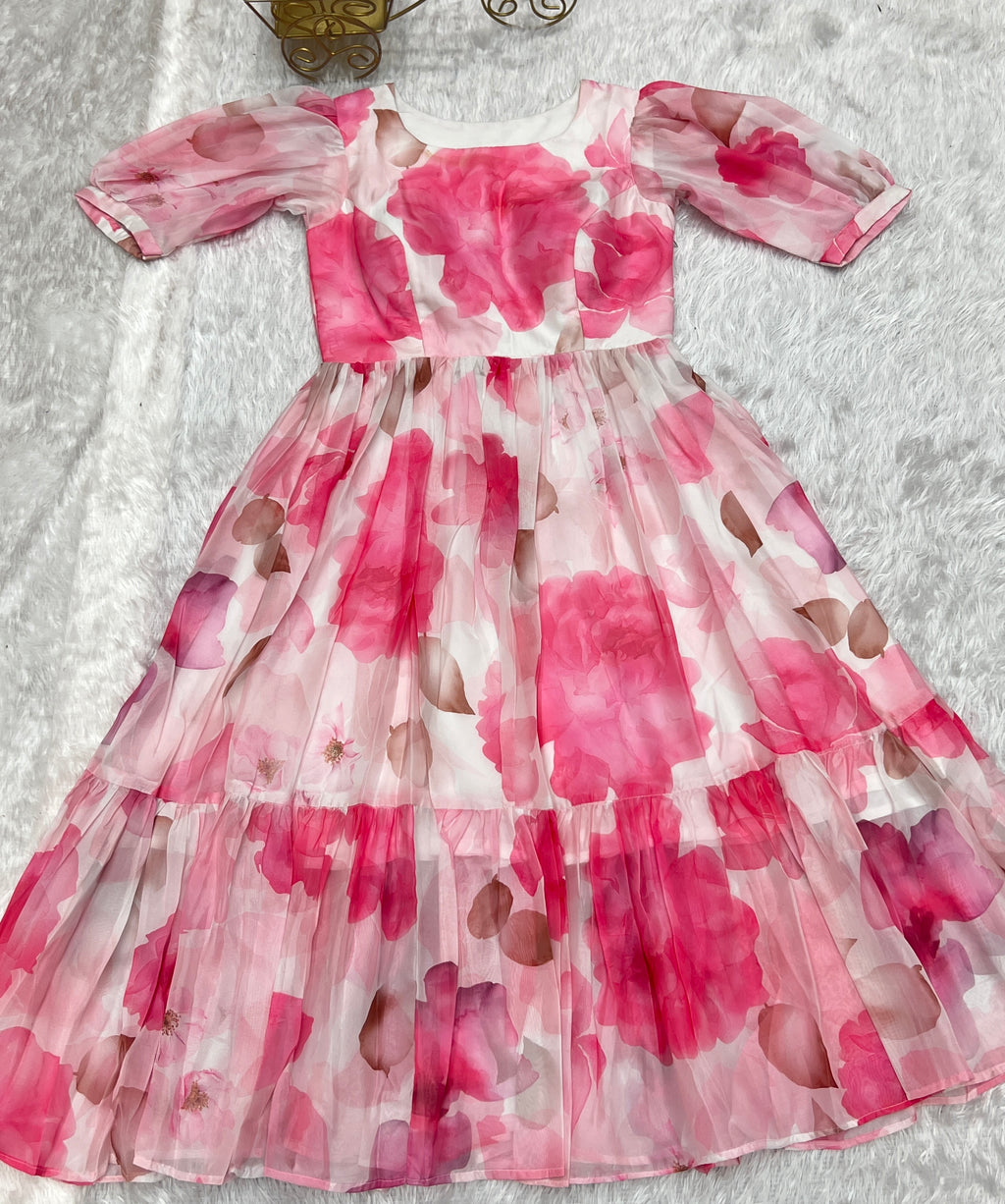 Pink Patented Summer Special Pure Organza Silk Floral One-Piece Dress – Fully Stitched & Ready to Wear