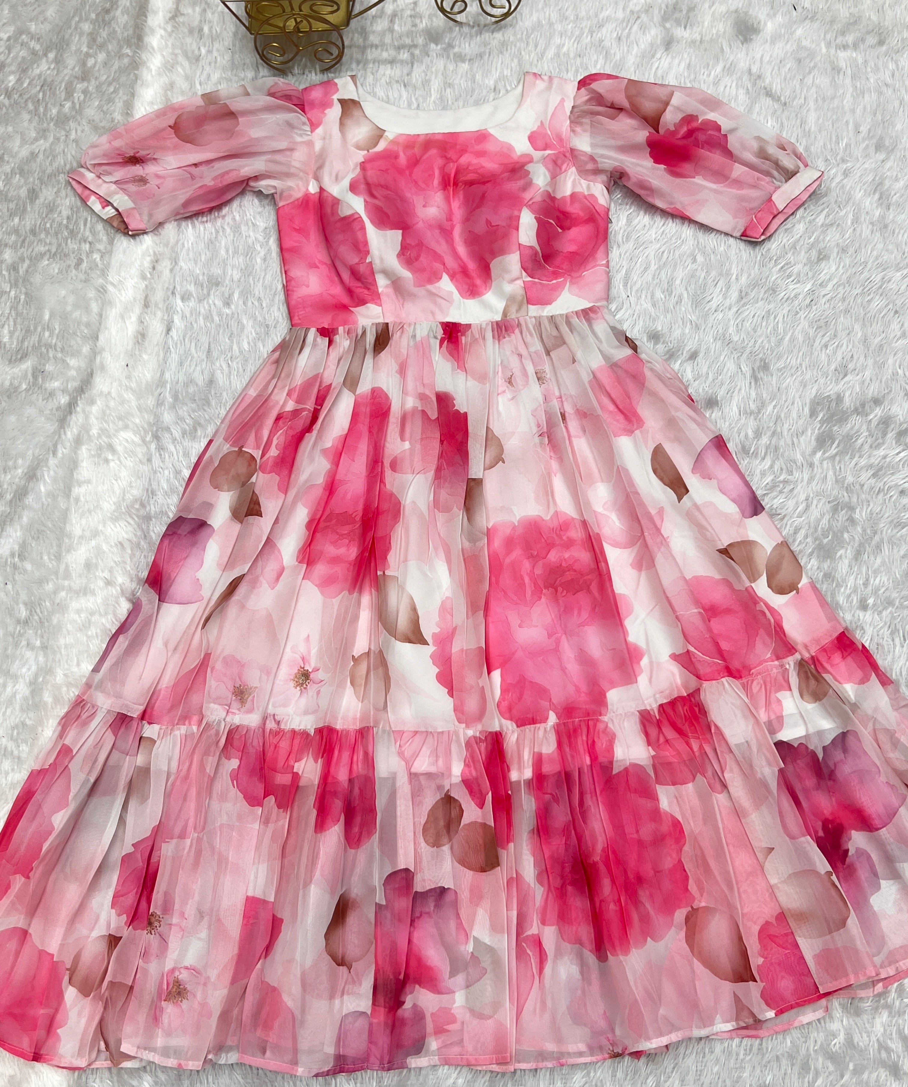 Pink Patented Summer Special Pure Organza Silk Floral One-Piece Dress – Fully Stitched & Ready to Wear