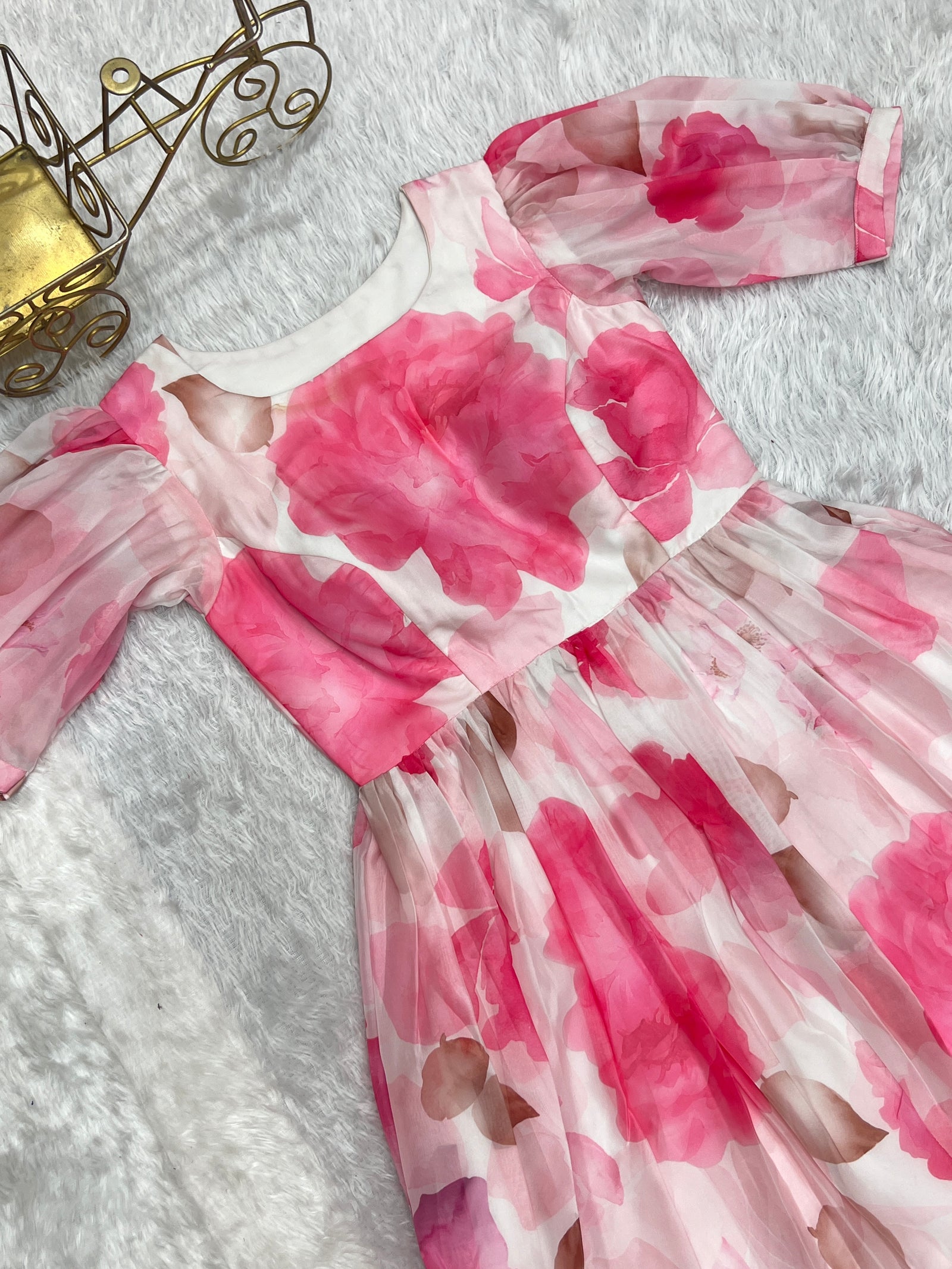 Pink Patented Summer Special Pure Organza Silk Floral One-Piece Dress – Fully Stitched & Ready to Wear