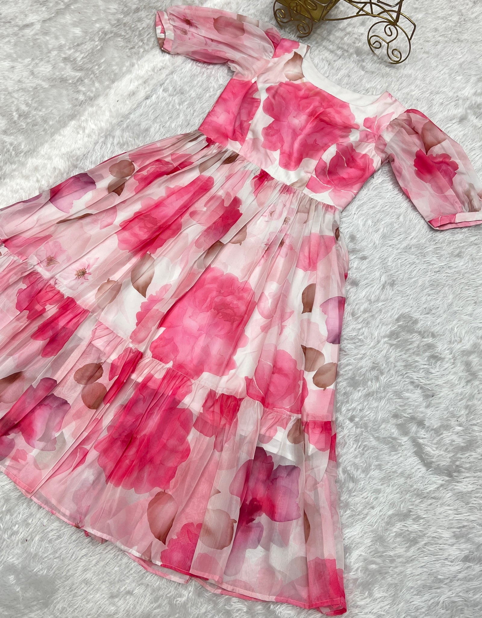 Pink Patented Summer Special Pure Organza Silk Floral One-Piece Dress – Fully Stitched & Ready to Wear