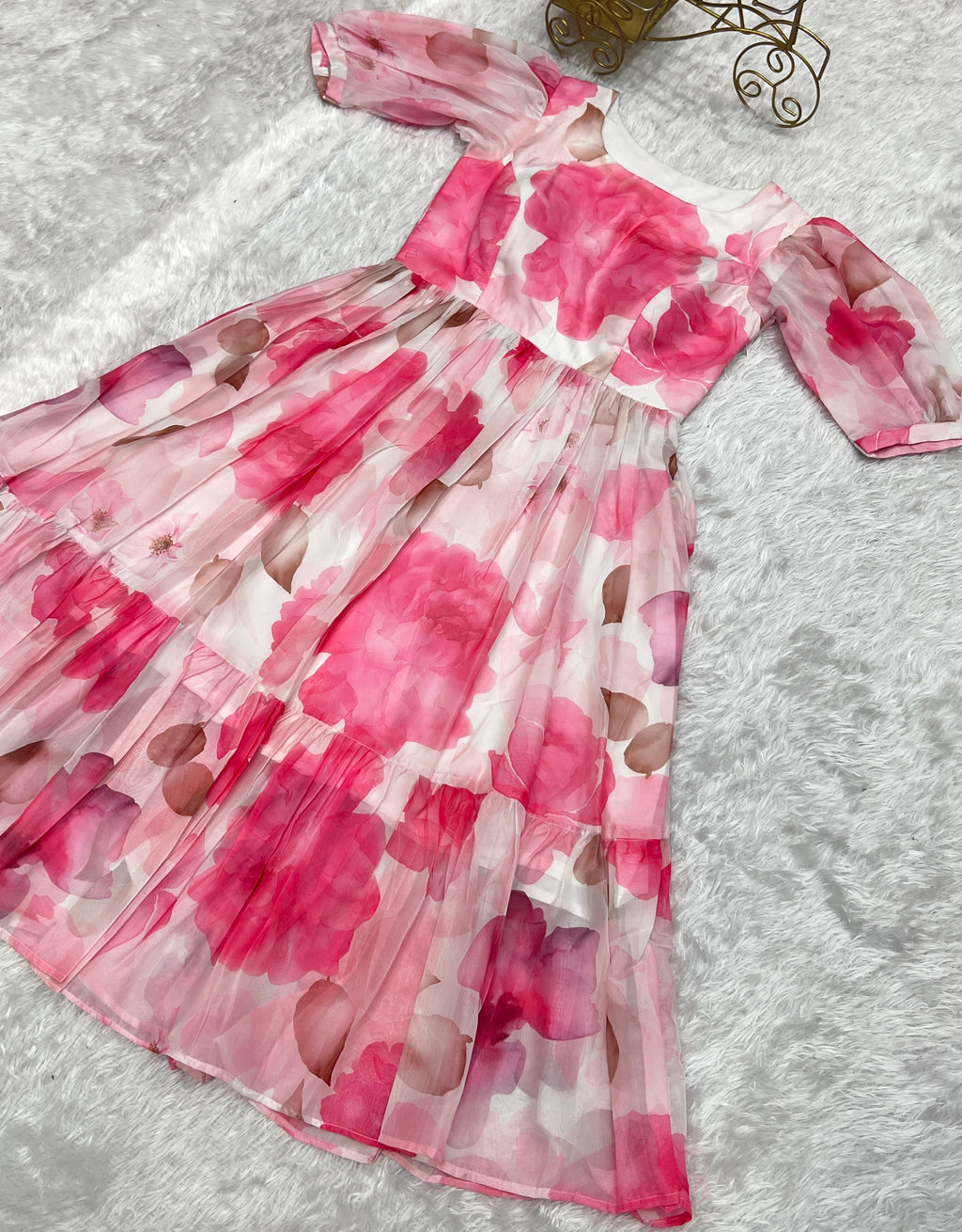 Pink Patented Summer Special Pure Organza Silk Floral One-Piece Dress – Fully Stitched & Ready to Wear