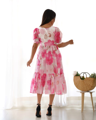 Pink Patented Summer Special Pure Organza Silk Floral One-Piece Dress – Fully Stitched & Ready to Wear