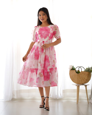 Pink Patented Summer Special Pure Organza Silk Floral One-Piece Dress – Fully Stitched & Ready to Wear