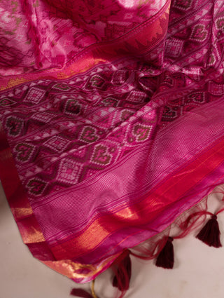 Pink Patola Love Jacquard Silk Saree with Zari Weaving Work & Unstitched Blouse