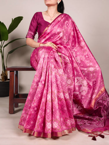 Pink Patola Love Jacquard Silk Saree with Zari Weaving Work & Unstitched Blouse