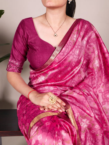 Pink Patola Love Jacquard Silk Saree with Zari Weaving Work & Unstitched Blouse