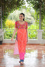 Pink & Peach shade Navratri Special Printed Rayon Kurti with Kutchi Gamthi Embroidery & Pan Neck ClothsVilla