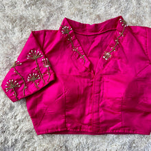 Load image into Gallery viewer, Pink Pista Silk Blouse with Handwork and Designer Handcrafted Collar ClothsVilla