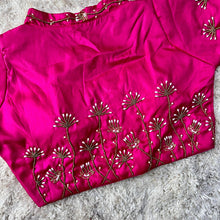 Load image into Gallery viewer, Pink Pista Silk Blouse with Handwork and Designer Handcrafted Collar ClothsVilla