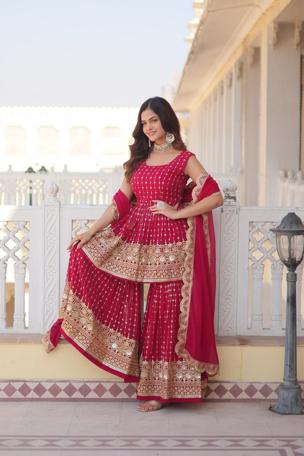 Pink Premium Designer Kurti-Gharara-Dupatta Set for Dazzling Occasions ClothsVilla