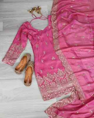 Pink Premium Designer Party Wear Top Sarara & Dupatta Set ClothsVilla.com