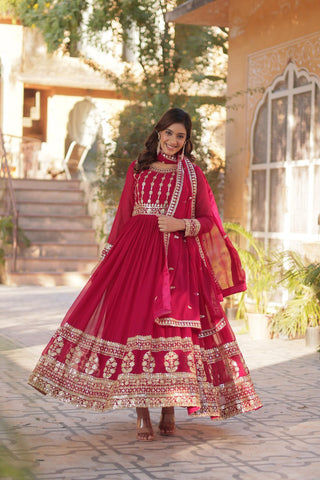 Pink Premium Designer Readymade Gown-Dupatta Collection ClothsVilla