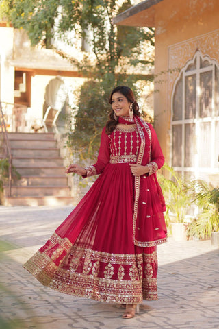 Pink Premium Designer Readymade Gown-Dupatta Collection ClothsVilla