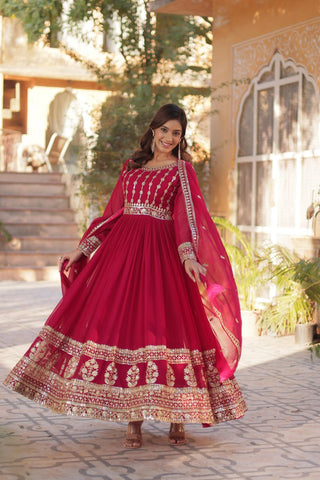 Pink Premium Designer Readymade Gown-Dupatta Collection ClothsVilla