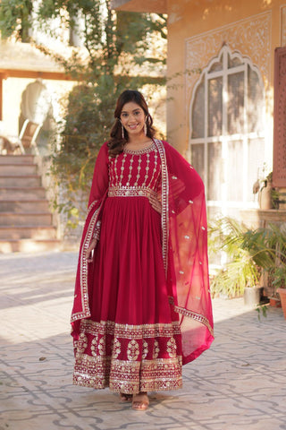 Pink Premium Designer Readymade Gown-Dupatta Collection ClothsVilla