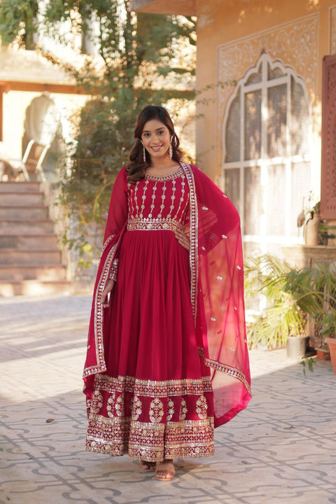 Pink Premium Designer Readymade Gown-Dupatta Collection ClothsVilla Main image