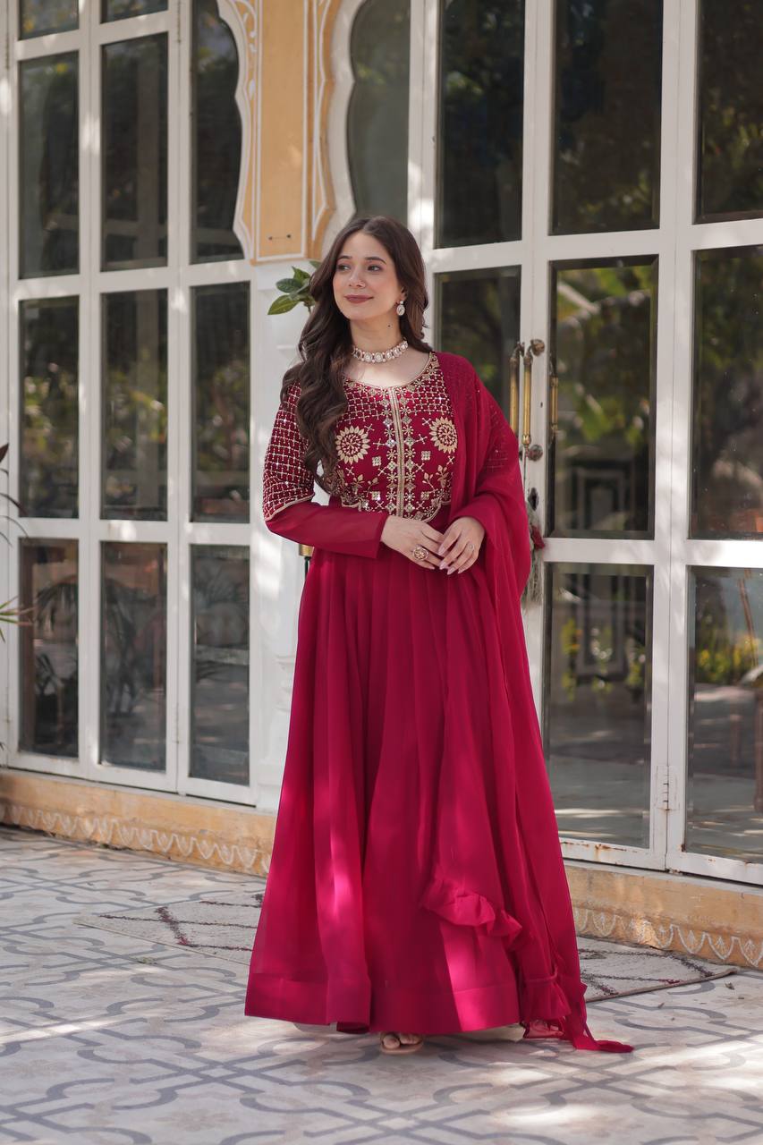 Pink Premium Designer Readymade Gown with Dupatta Collection ClothsVilla