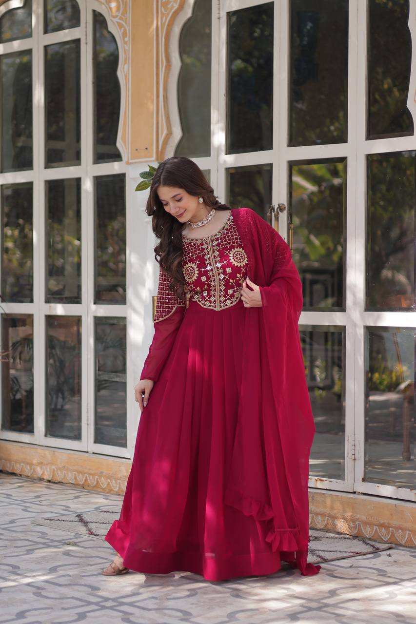 Pink Premium Designer Readymade Gown with Dupatta Collection ClothsVilla