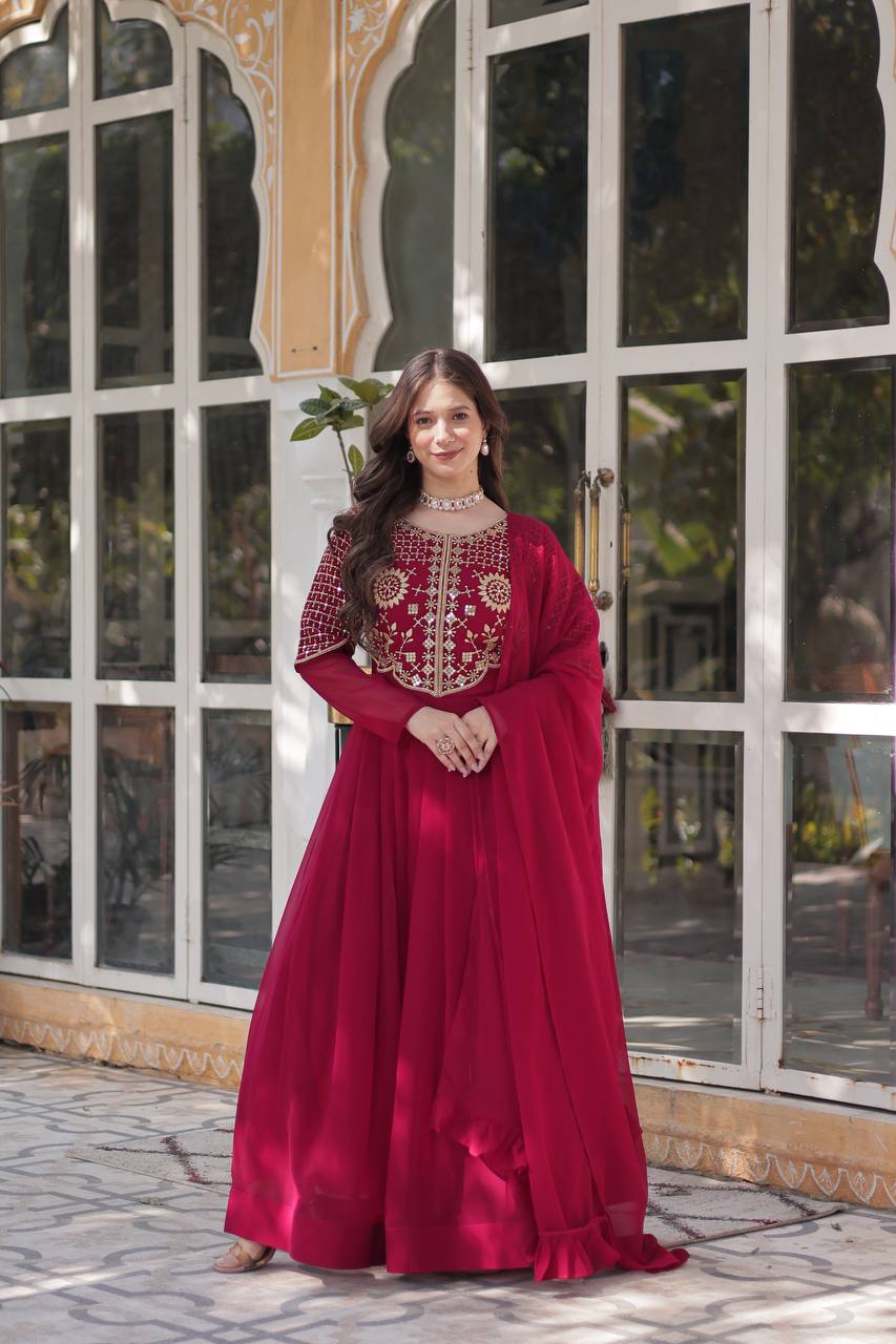 Pink Premium Designer Readymade Gown with Dupatta Collection ClothsVilla