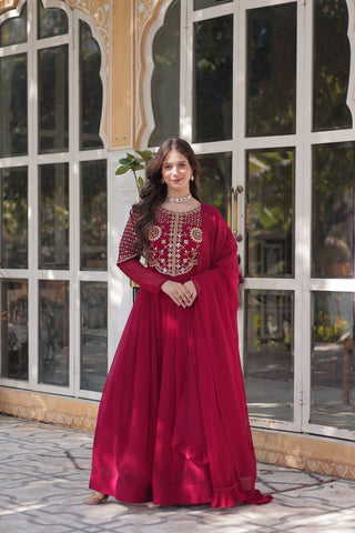 Pink Premium Designer Readymade Gown with Dupatta Collection ClothsVilla