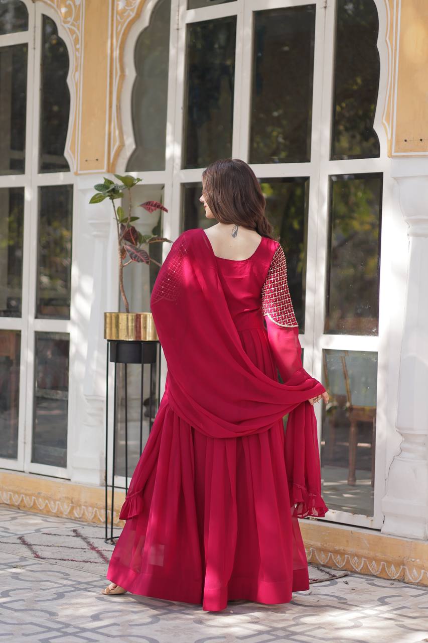 Pink Premium Designer Readymade Gown with Dupatta Collection ClothsVilla