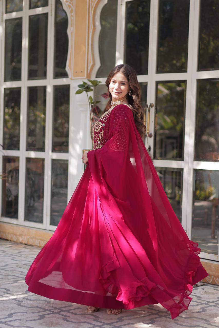 Pink Premium Designer Readymade Gown with Dupatta Collection ClothsVilla