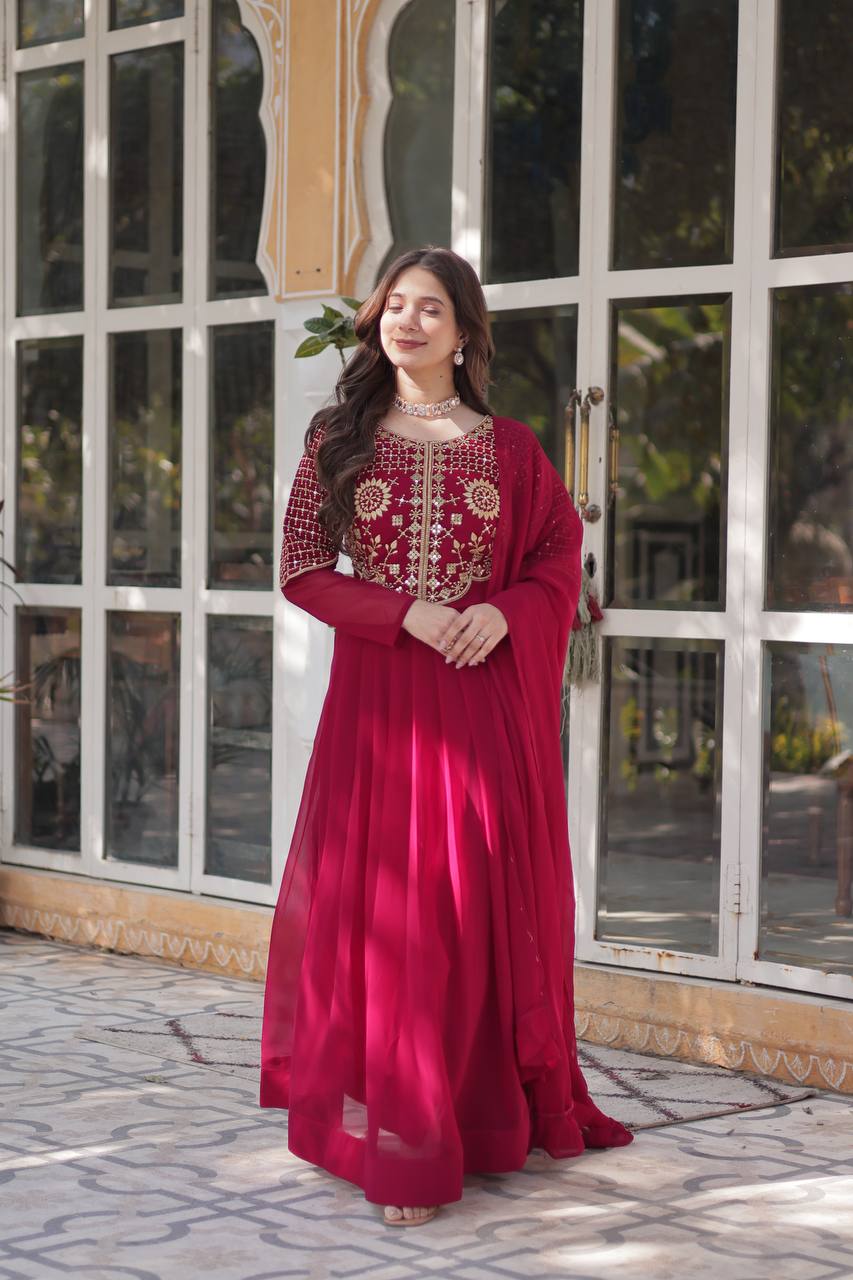 Pink Premium Designer Readymade Gown with Dupatta Collection ClothsVilla