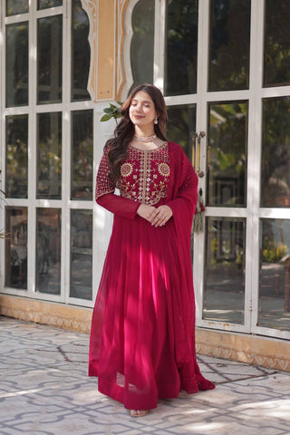 Pink Premium Designer Readymade Gown with Dupatta Collection ClothsVilla