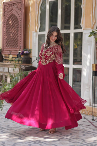 Pink Premium Designer Readymade Gown with Dupatta Collection ClothsVilla