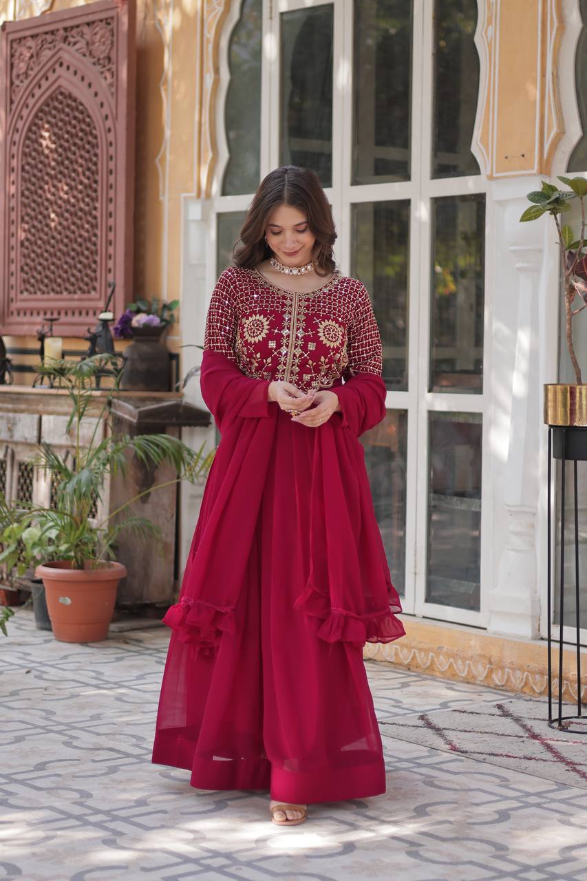 Pink Premium Designer Readymade Gown with Dupatta Collection ClothsVilla
