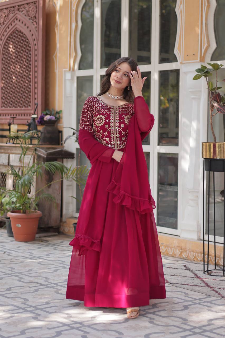 Pink Premium Designer Readymade Gown with Dupatta Collection ClothsVilla