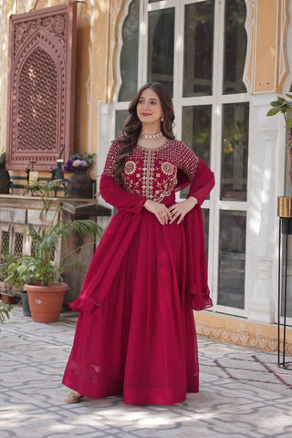 Pink Premium Designer Readymade Gown with Dupatta Collection ClothsVilla