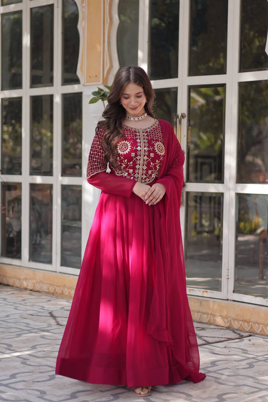 Pink Premium Designer Readymade Gown with Dupatta Collection ClothsVilla