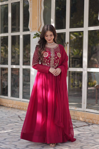 Pink Premium Designer Readymade Gown with Dupatta Collection ClothsVilla